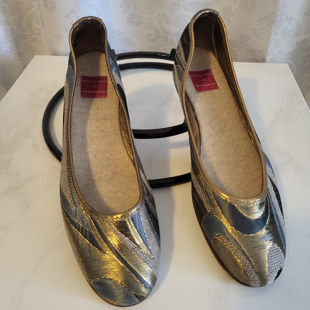 Rebecca Moses Cashmere Ballet Flats, Women Size 10, Gold Multicolor